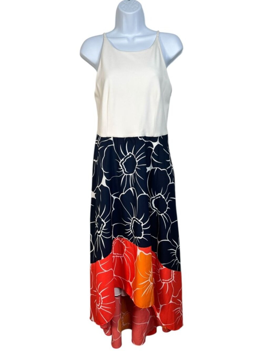 hutch Anthropologie Peachy High-Low Dress Color Block Floral Navy Multicolor M - Picture 2 of 16